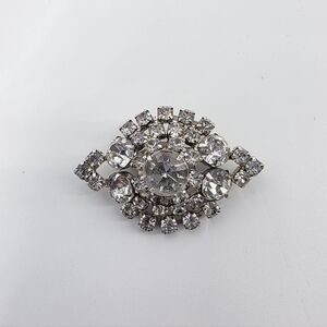 Vintage Rhinestone Brooch In Silver Tone Setting